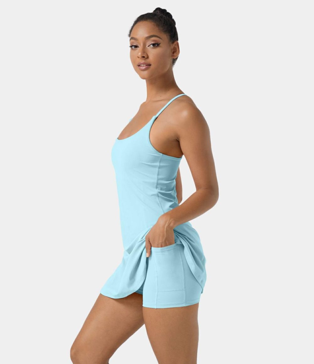 Softlyzero™ Airy Backless Cut Out 2-in-1 Pocket Cool Touch Mini Activity Dress  | Womens  Active Dresses Active Dresses Active Dresses