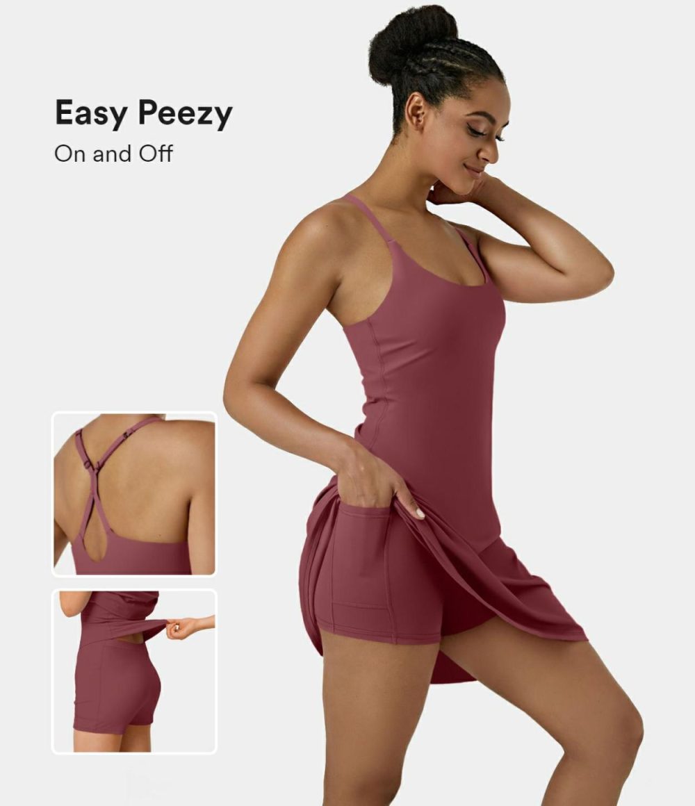 Softlyzero™ Airy Backless Cut Out Adjustable Strap 2-in-1 Pocket Cool Touch Longer Active Dress-Easy Peezy Edition-UPF50+  | Womens  Active Dresses Active Dresses Active Dresses