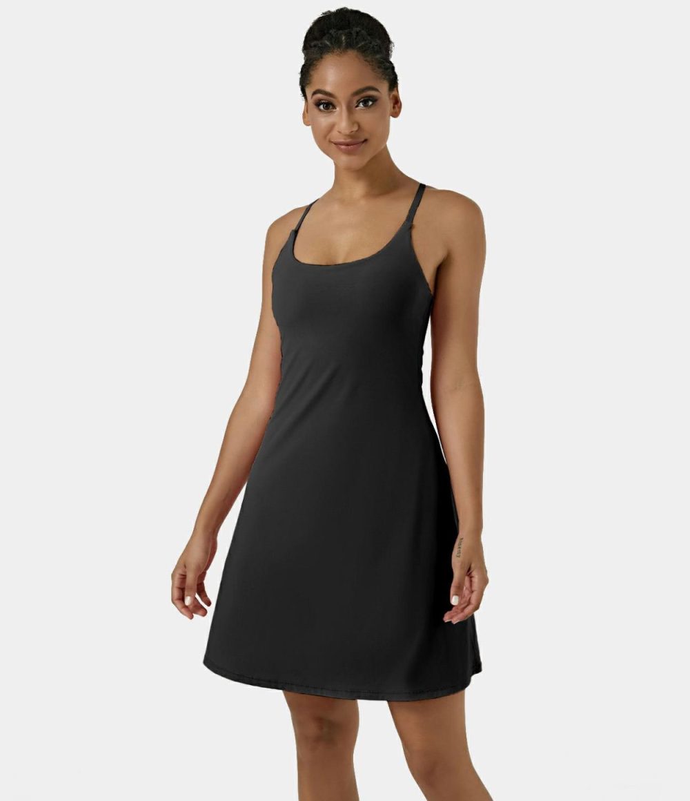 Softlyzero™ Airy Backless Cut Out Adjustable Strap 2-in-1 Pocket Cool Touch Longer Active Dress-Easy Peezy Edition-UPF50+  | Womens  Active Dresses Active Dresses Active Dresses