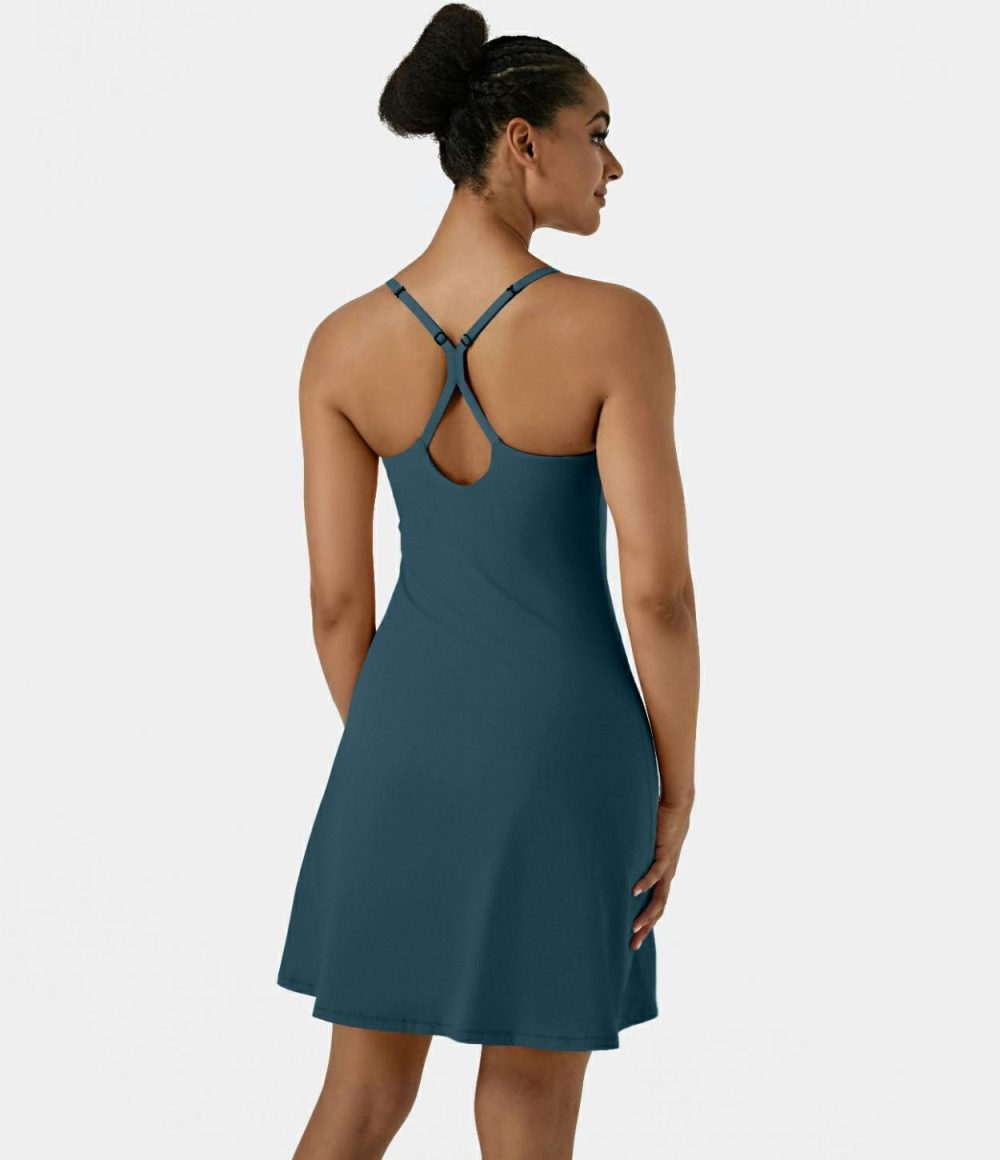 Softlyzero™ Airy Backless Cut Out Adjustable Strap 2-in-1 Pocket Cool Touch Longer Active Dress-UPF50+  | Womens  Active Dresses Active Dresses Active Dresses