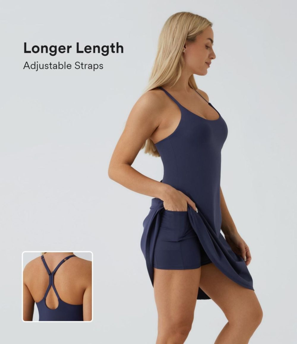 Softlyzero™ Airy Backless Cut Out Adjustable Strap 2-in-1 Pocket Cool Touch Longer Active Dress-UPF50+  | Womens  Active Dresses Active Dresses Active Dresses