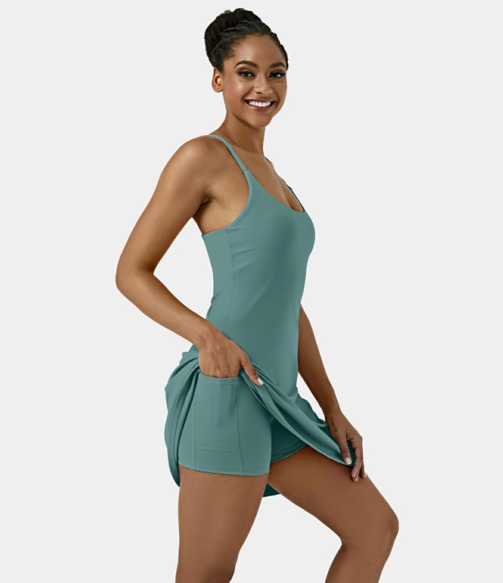 Softlyzero™ Airy Backless Cut Out Adjustable Strap 2-in-1 Pocket Cool Touch Longer Active Dress-UPF50+  | Womens  Active Dresses Active Dresses Active Dresses