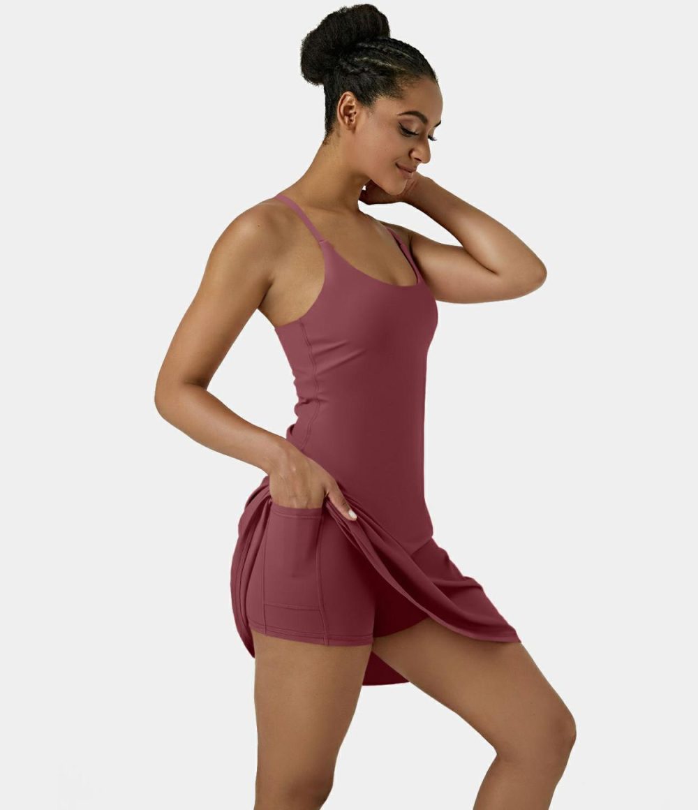 Softlyzero™ Airy Backless Cut Out Adjustable Strap 2-in-1 Pocket Cool Touch Longer Active Dress-UPF50+  | Womens  Active Dresses Active Dresses Active Dresses