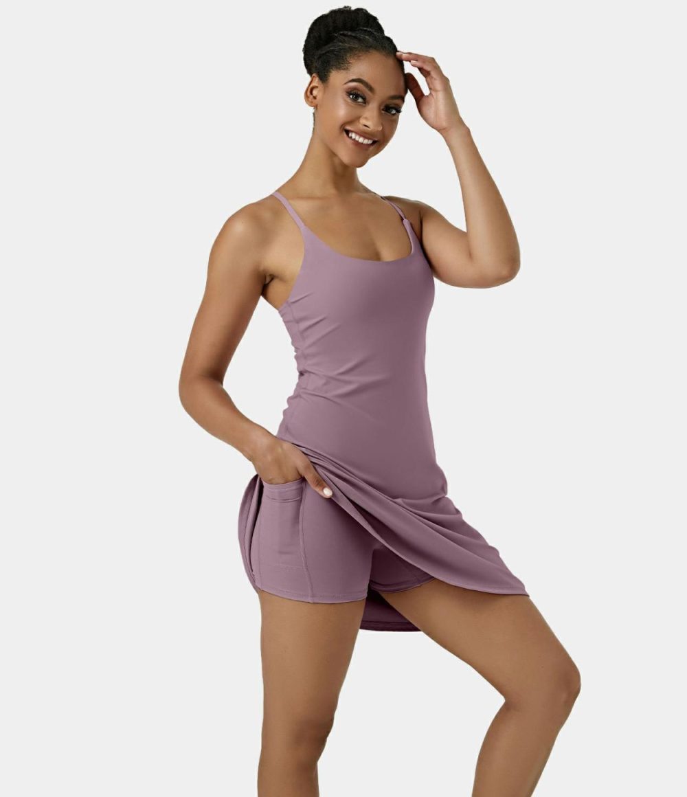 Softlyzero™ Airy Backless Cut Out Adjustable Strap 2-in-1 Pocket Cool Touch Longer Active Dress-UPF50+  | Womens  Active Dresses Active Dresses Active Dresses