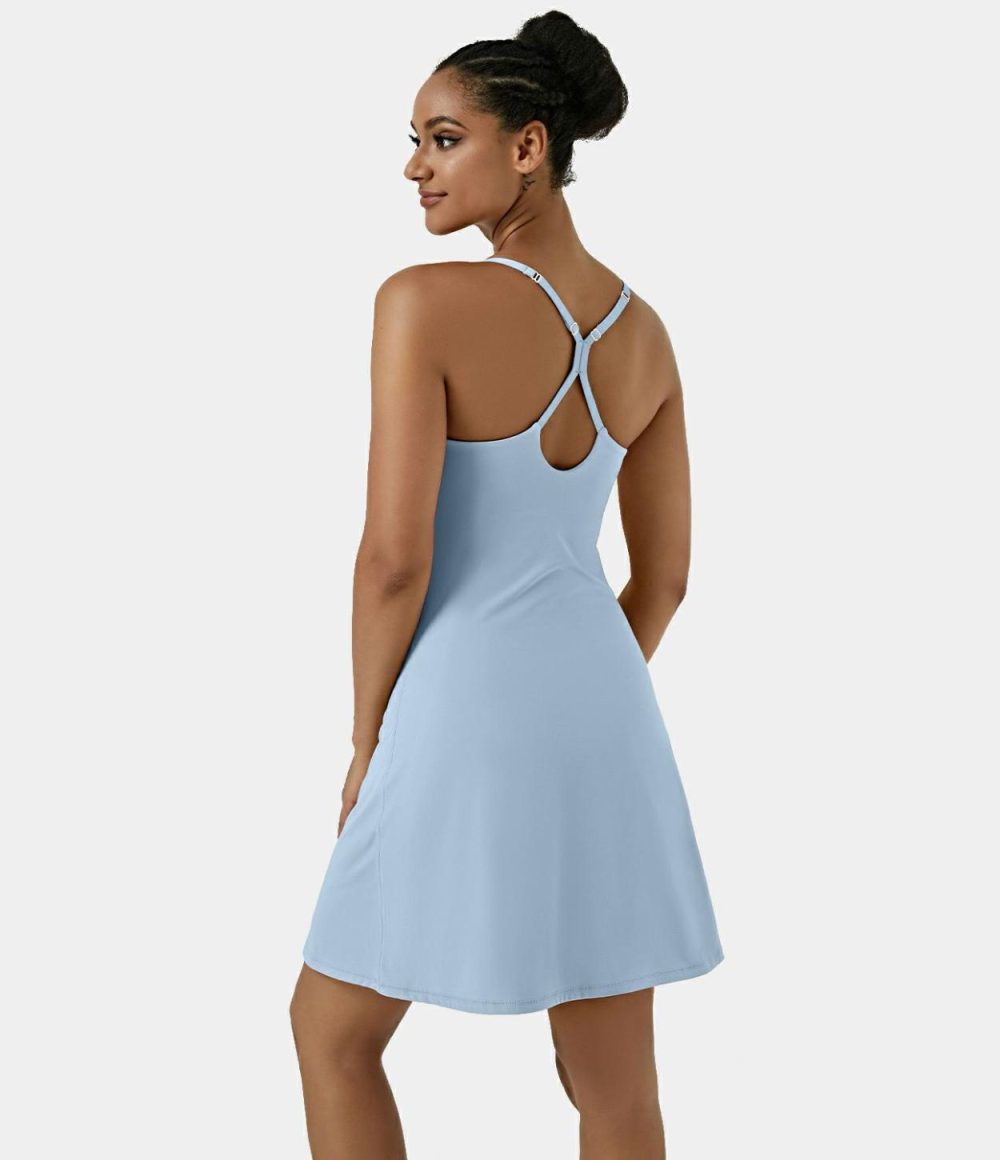 Softlyzero™ Airy Backless Cut Out Adjustable Strap 2-in-1 Pocket Cool Touch Longer Active Dress-UPF50+  | Womens  Active Dresses Active Dresses Active Dresses