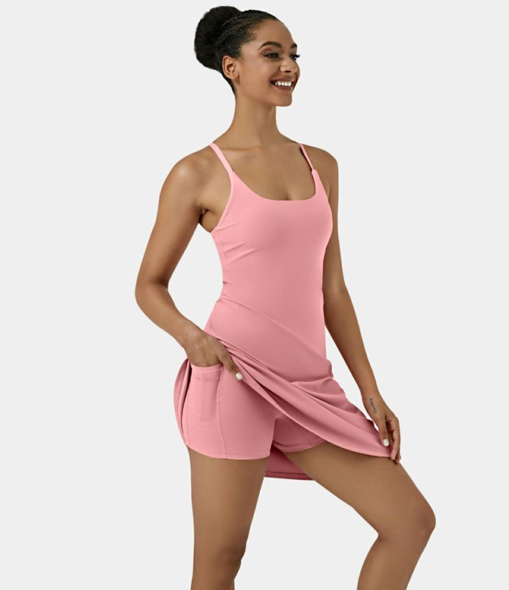 Softlyzero™ Airy Backless Cut Out Adjustable Strap 2-in-1 Pocket Cool Touch Longer Active Dress-UPF50+  | Womens  Active Dresses Active Dresses Active Dresses