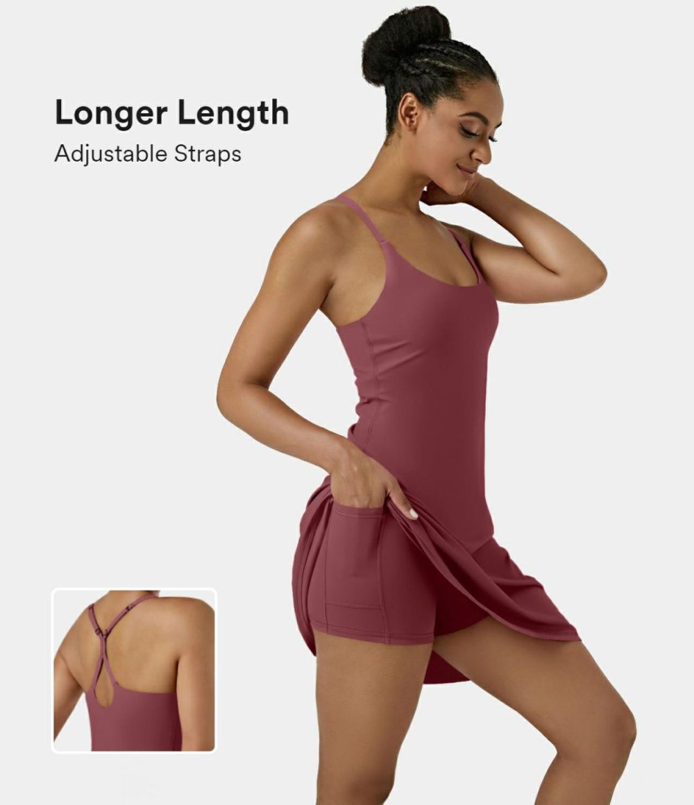 Softlyzero™ Airy Backless Cut Out Adjustable Strap 2-in-1 Pocket Cool Touch Longer Active Dress-UPF50+  | Womens  Active Dresses Active Dresses Active Dresses