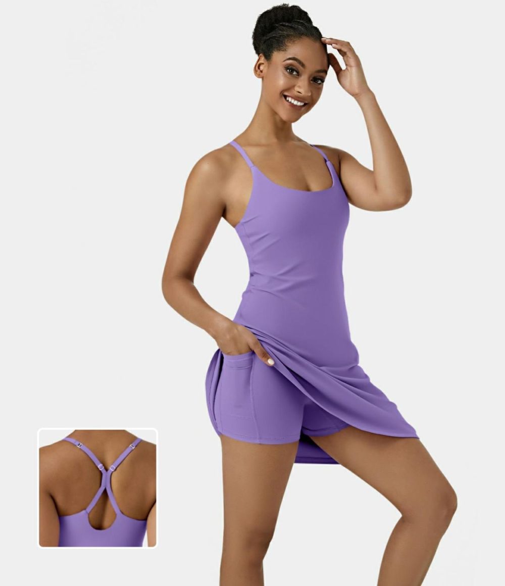 Softlyzero™ Airy Backless Cut Out Adjustable Strap 2-in-1 Pocket Cool Touch Longer Active Dress-UPF50+  | Womens  Active Dresses Active Dresses Active Dresses