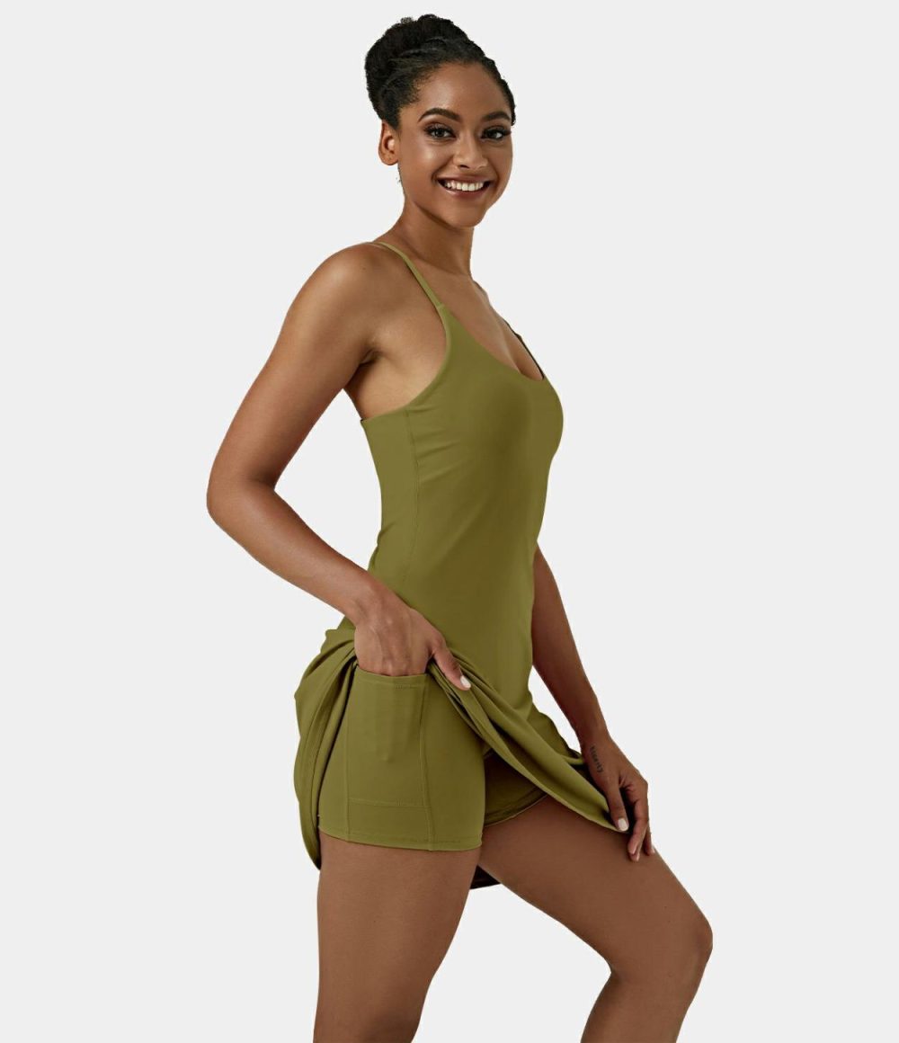 Softlyzero™ Airy Backless Cut Out Adjustable Strap 2-in-1 Pocket Cool Touch Longer Active Dress-UPF50+  | Womens  Active Dresses Active Dresses Active Dresses