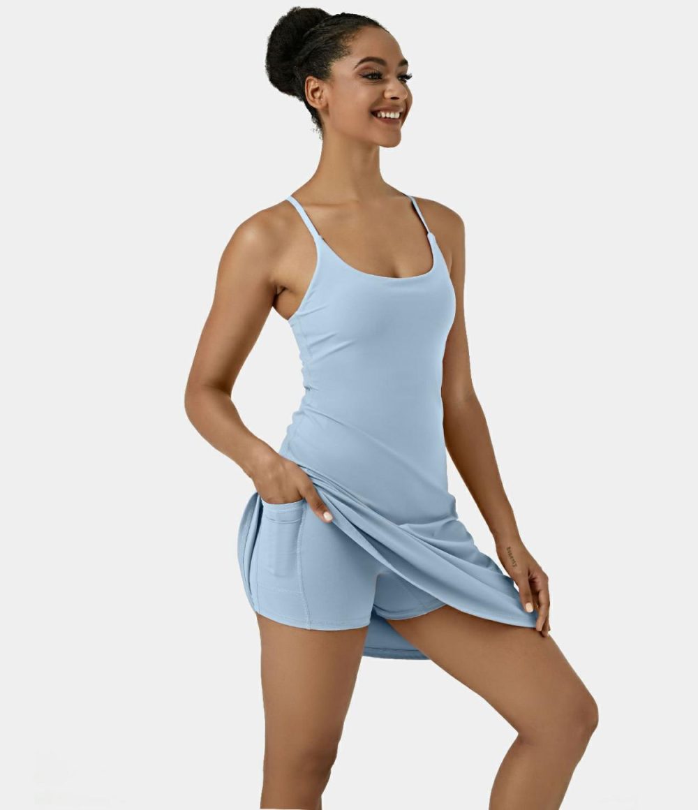 Softlyzero™ Airy Backless Cut Out Adjustable Strap 2-in-1 Pocket Cool Touch Longer Active Dress-UPF50+  | Womens  Active Dresses Active Dresses Active Dresses