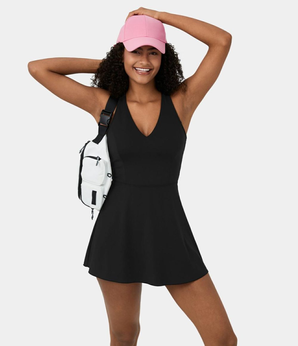 Softlyzero™ Airy Backless Lace Up 2-Piece Pocket Mini Flare Cool Touch Roller-skating Active Dress-UPF50+  | Womens  Active Dresses Active Dresses Active Dresses