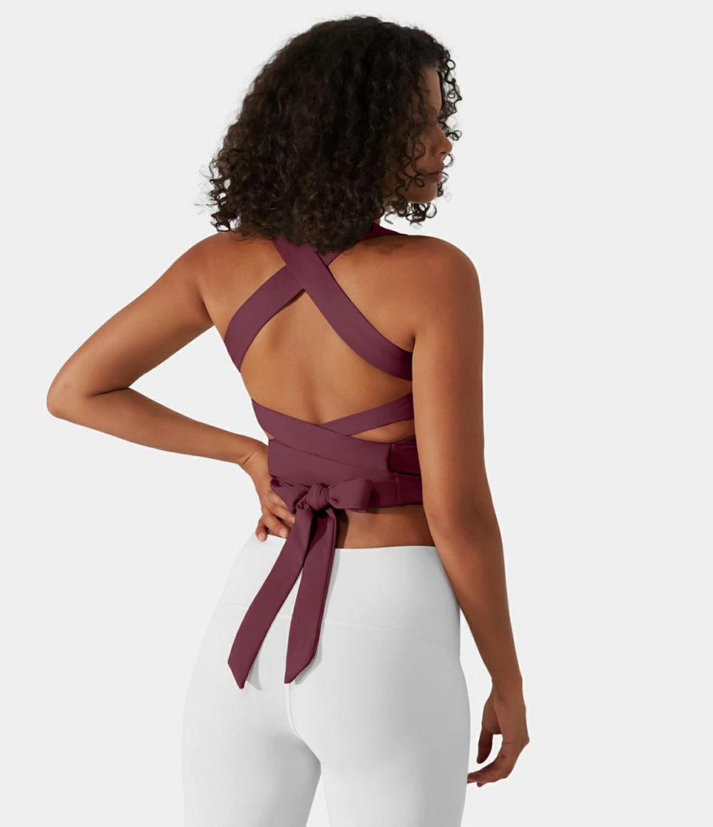 Softlyzero™ Airy Backless Padded Crisscross Tie Back Cool Touch Workout Cropped Tank Top  | Womens  Cropped Tops Clothing Cropped Tops