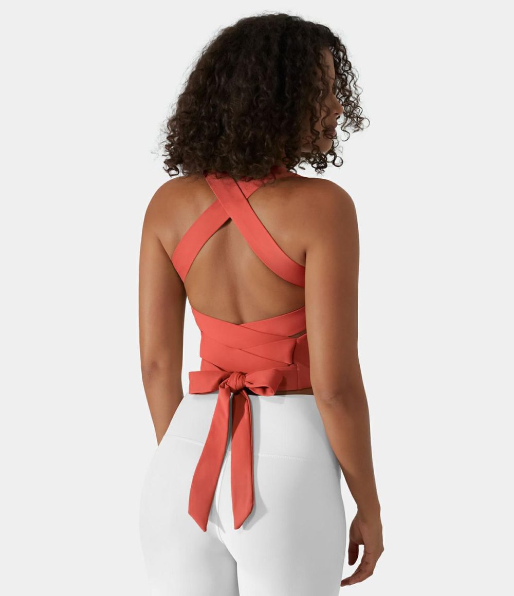 Softlyzero™ Airy Backless Padded Crisscross Tie Back Cool Touch Workout Cropped Tank Top  | Womens  Cropped Tops Clothing Cropped Tops