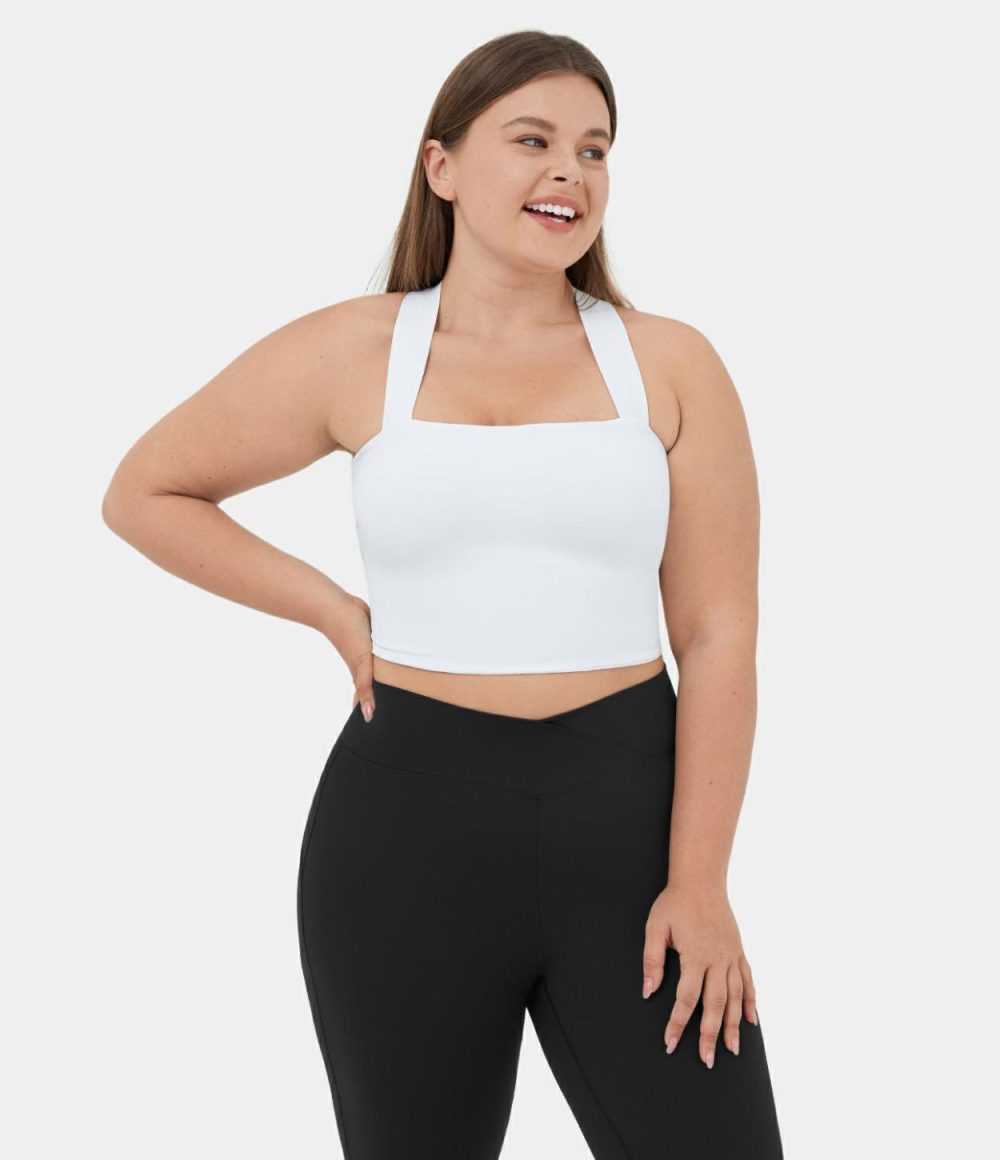 Softlyzero™ Airy Backless Padded Crisscross Tie Back Cropped Plus Size Cool Touch Yoga Sports Top  | Womens  Cropped Tops Clothing Cropped Tops