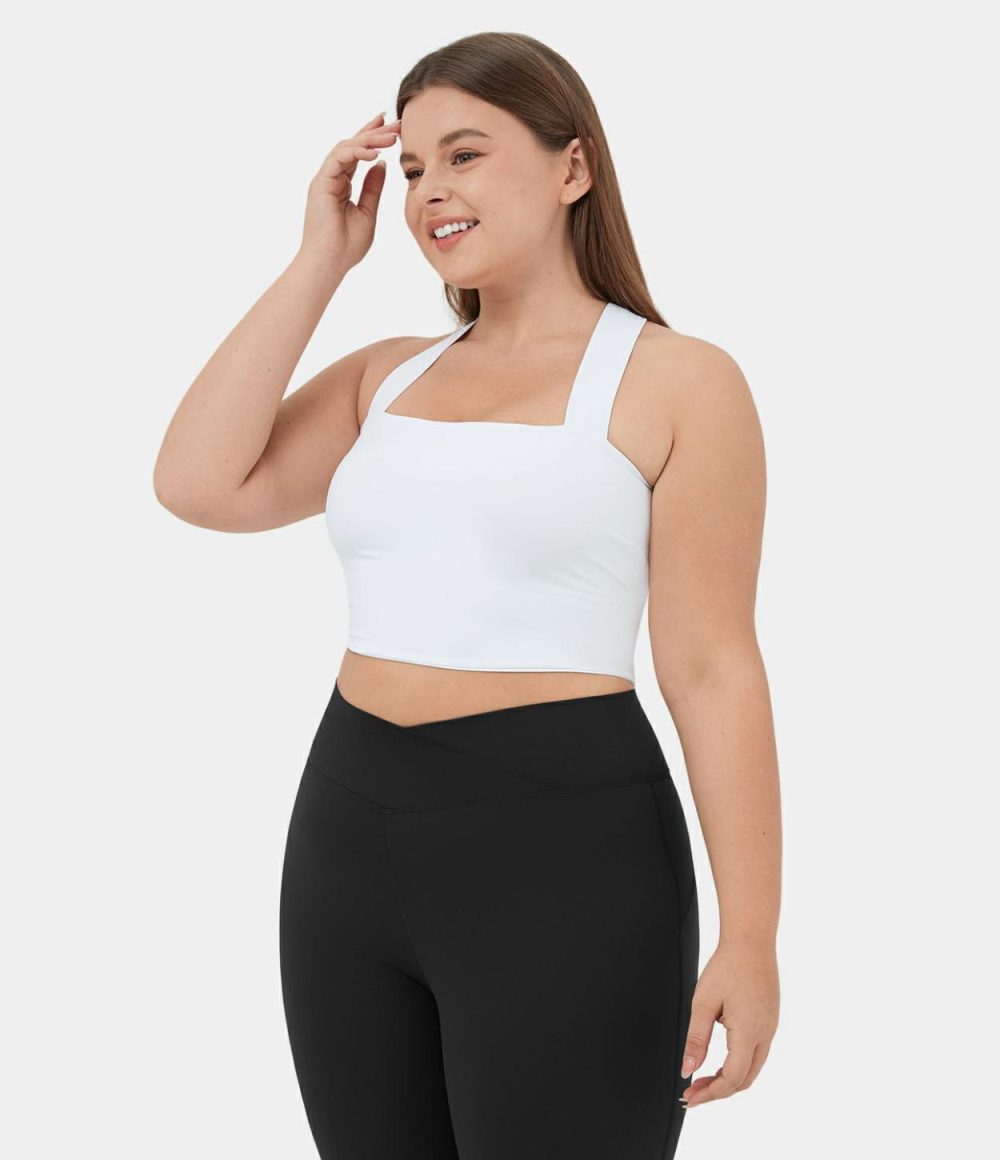 Softlyzero™ Airy Backless Padded Crisscross Tie Back Cropped Plus Size Cool Touch Yoga Sports Top  | Womens  Cropped Tops Clothing Cropped Tops