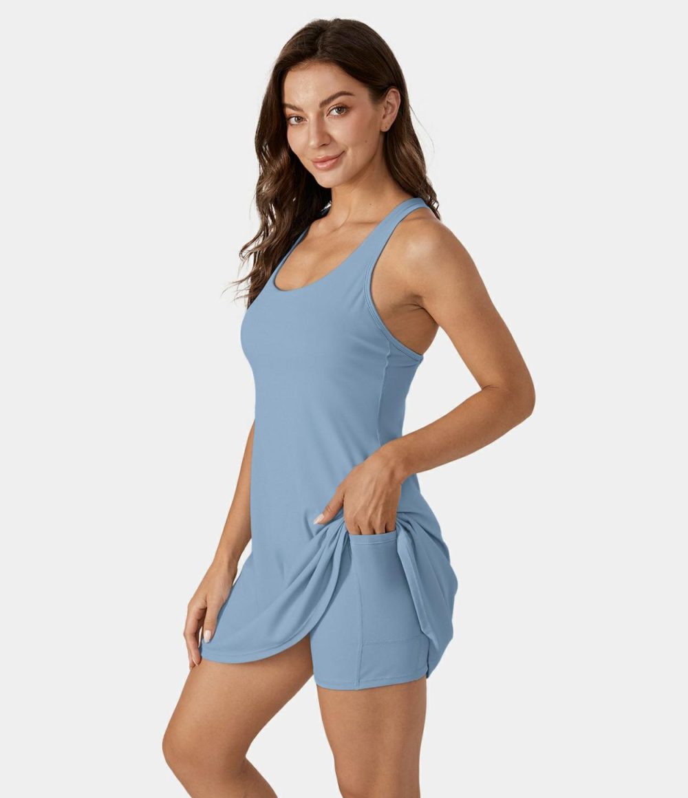 Softlyzero™ Airy Backless Racerback Cut Out 2-in-1 Side Pocket Cool Touch Tennis Active Dress-UPF50+  | Womens  Active Dresses Active Dresses Active Dresses