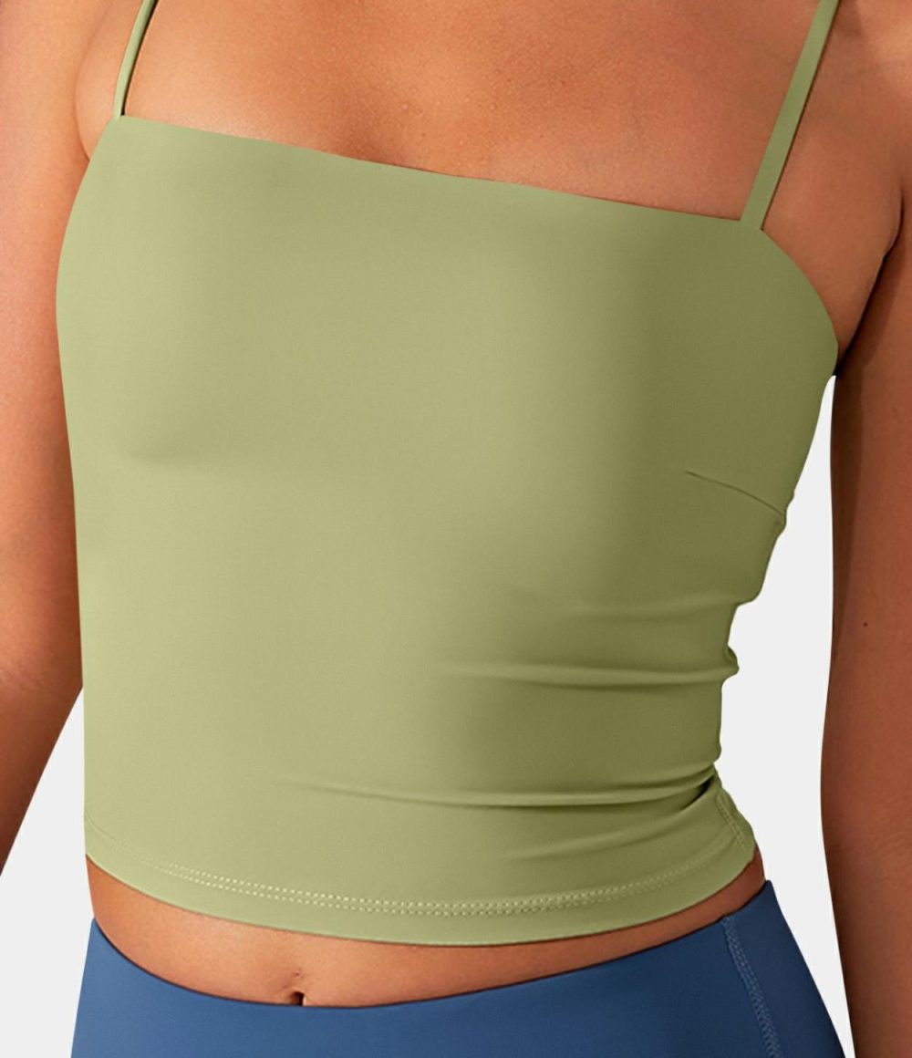 Softlyzero™ Airy Backless Spaghetti Strap Cropped Cool Touch Yoga Tank Top-UPF50+  | Womens  Cropped Tops Clothing Cordovan/Angel Falls/Green Foliage