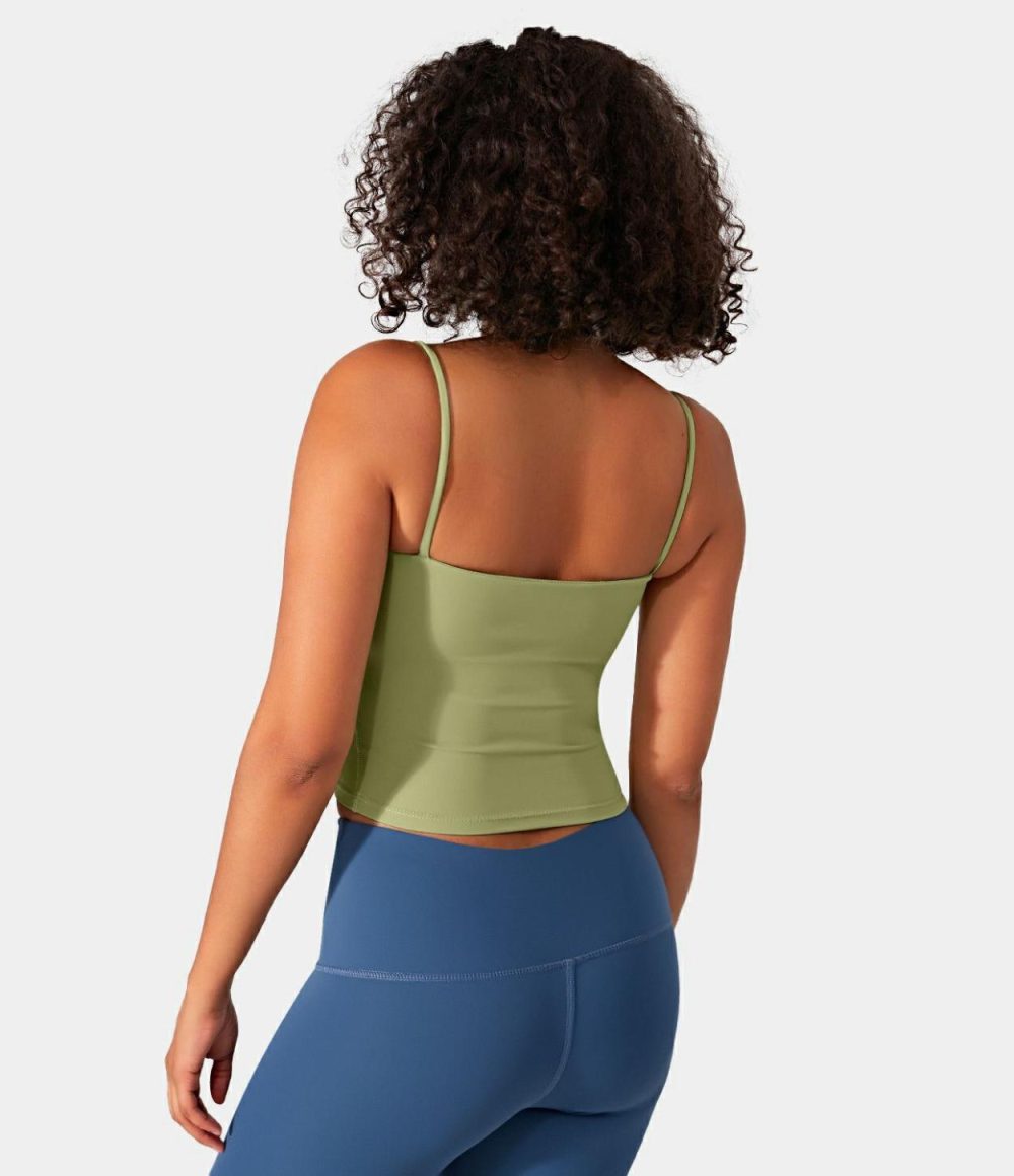 Softlyzero™ Airy Backless Spaghetti Strap Cropped Cool Touch Yoga Tank Top-UPF50+  | Womens  Cropped Tops Clothing Cordovan/Angel Falls/Green Foliage