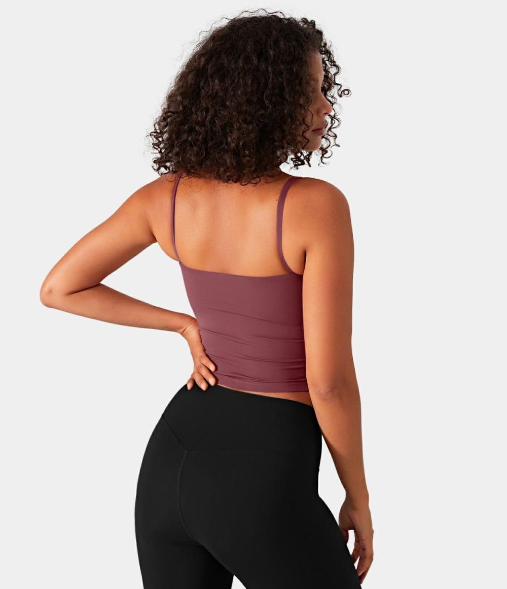 Softlyzero™ Airy Backless Spaghetti Strap Cropped Cool Touch Yoga Tank Top-UPF50+  | Womens  Cropped Tops Clothing Cordovan/Angel Falls/Green Foliage