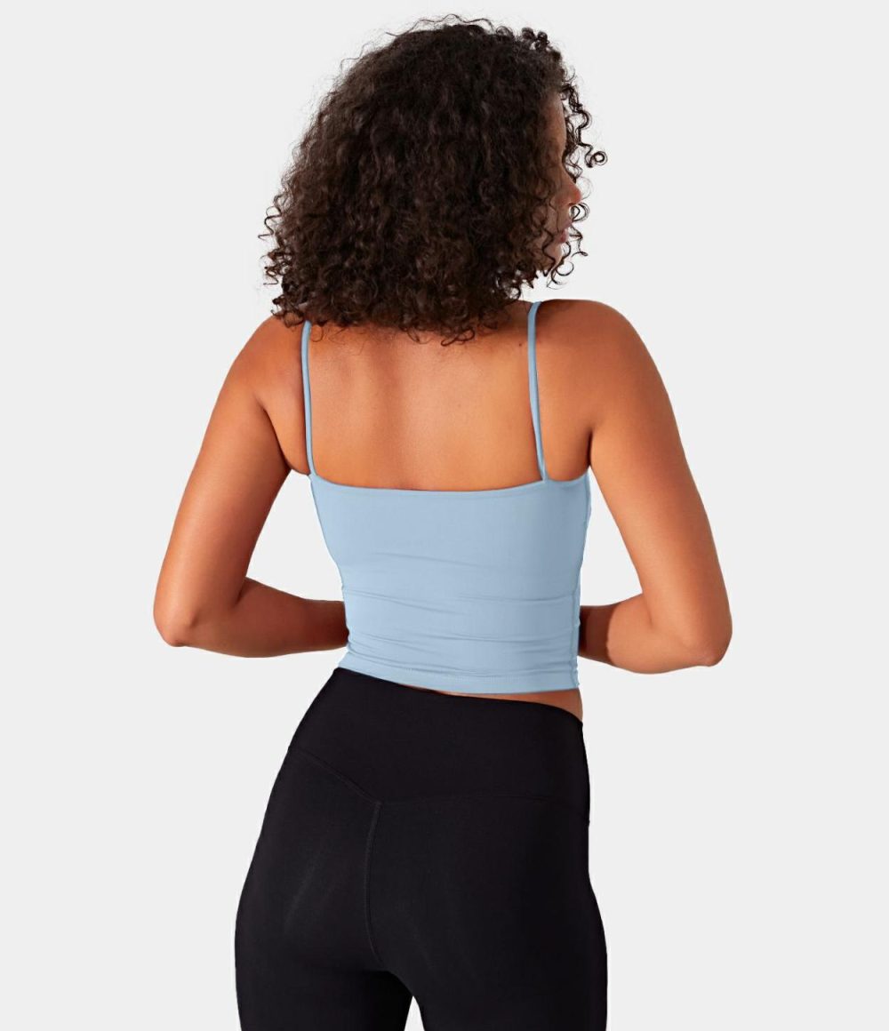 Softlyzero™ Airy Backless Spaghetti Strap Cropped Cool Touch Yoga Tank Top-UPF50+  | Womens  Cropped Tops Clothing Angel Falls/Cordovan/Green Foliage