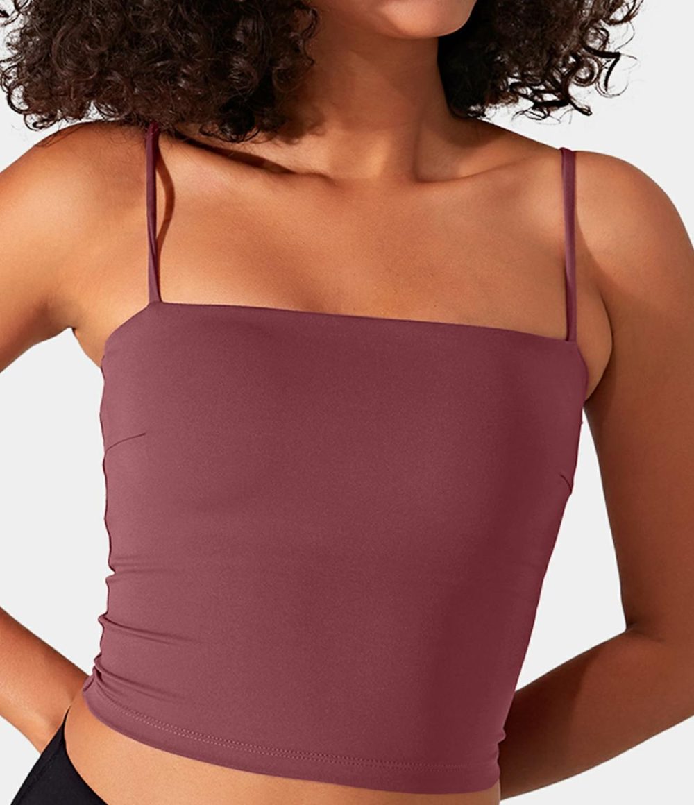 Softlyzero™ Airy Backless Spaghetti Strap Cropped Cool Touch Yoga Tank Top-UPF50+  | Womens  Cropped Tops Clothing Cordovan/Angel Falls/Green Foliage