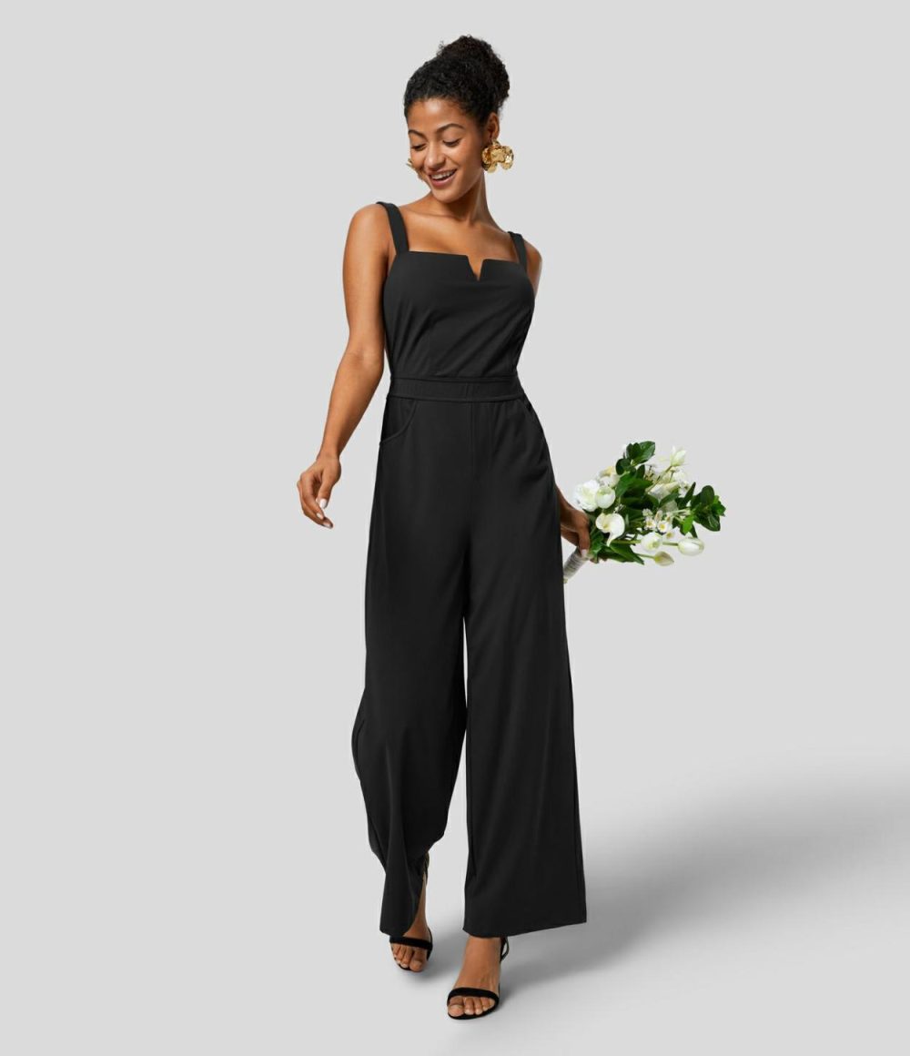 Softlyzero™ Airy Backless Tie Back Side Pocket Cool Touch Bridesmaid and Wedding Guest Jumpsuit-UPF50+  | Womens  Dressey Jumpsuits Clothing Dressey Jumpsuits