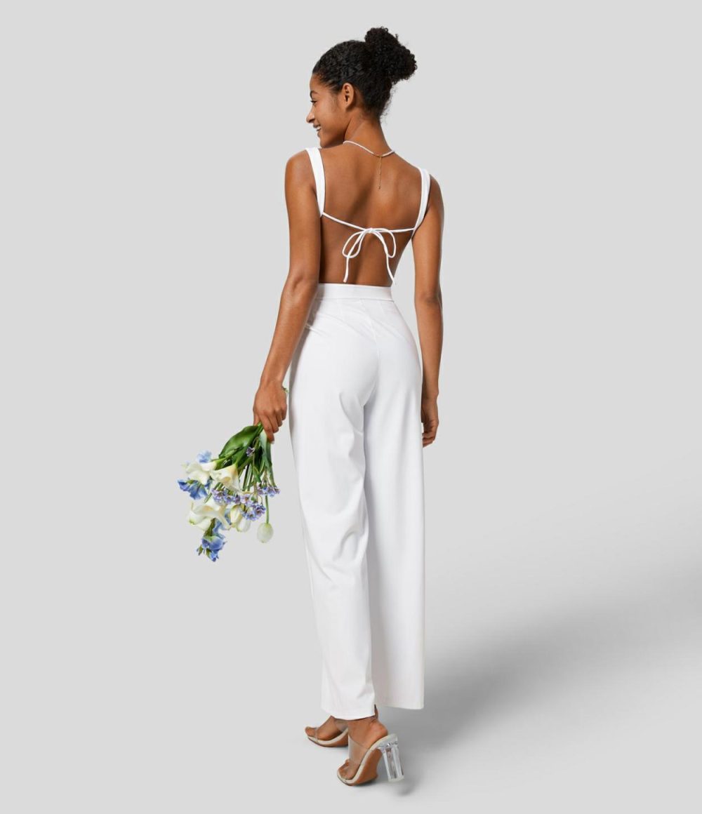 Softlyzero™ Airy Backless Tie Back Side Pocket Cool Touch Bridesmaid and Wedding Guest Jumpsuit-UPF50+  | Womens  Dressey Jumpsuits Clothing Dressey Jumpsuits