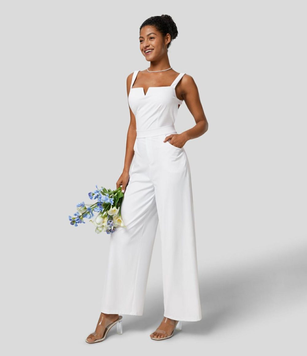 Softlyzero™ Airy Backless Tie Back Side Pocket Cool Touch Bridesmaid and Wedding Guest Jumpsuit-UPF50+  | Womens  Dressey Jumpsuits Clothing Dressey Jumpsuits