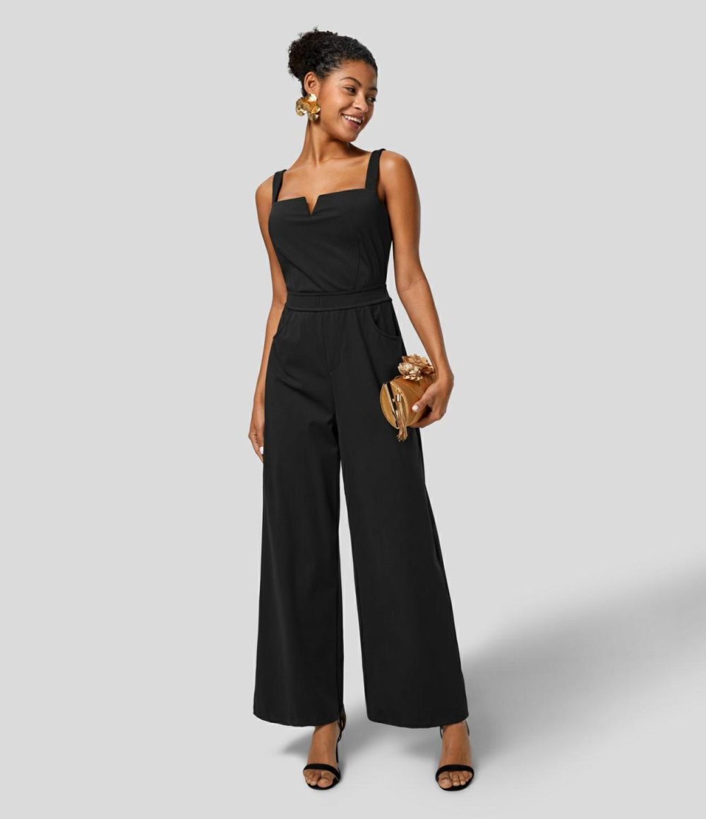 Softlyzero™ Airy Backless Tie Back Side Pocket Cool Touch Bridesmaid and Wedding Guest Jumpsuit-UPF50+  | Womens  Dressey Jumpsuits Clothing Dressey Jumpsuits