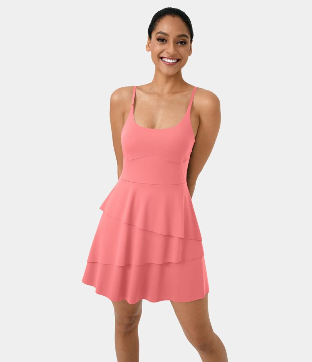 Softlyzero™ Airy Backless Tiered Ruffle 2-in-1 Pocket Cool Touch Mini Slip Dance Active Dress-UPF50+  | Womens  Active Dresses Active Dresses Active Dresses