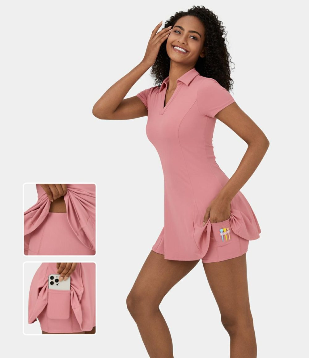 Softlyzero™ Airy Collar 2-Piece Pocket Cool Touch Mini Flare Golf Active Dress-Golf Tee Pocket-UPF50+  | Womens  Active Dresses Active Dresses Active Dresses