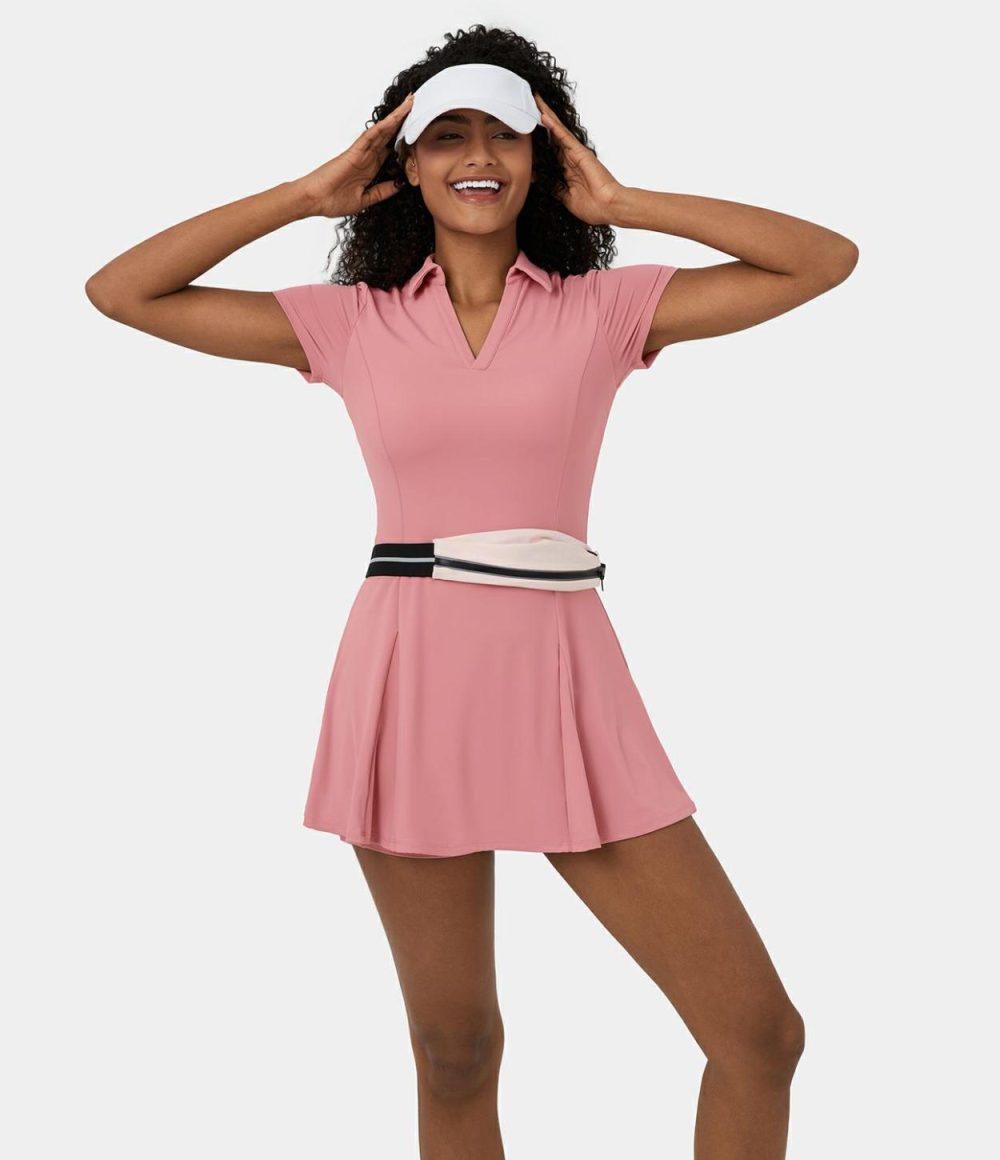 Softlyzero™ Airy Collar 2-Piece Pocket Cool Touch Mini Flare Golf Active Dress-Golf Tee Pocket-UPF50+  | Womens  Active Dresses Active Dresses Active Dresses