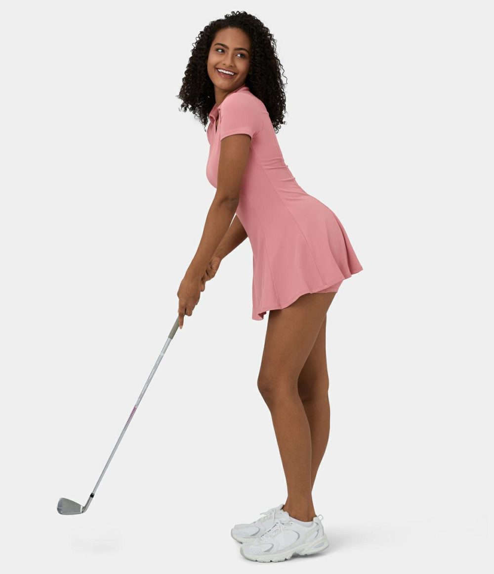 Softlyzero™ Airy Collar 2-Piece Pocket Cool Touch Mini Flare Golf Active Dress-Golf Tee Pocket-UPF50+  | Womens  Active Dresses Active Dresses Active Dresses