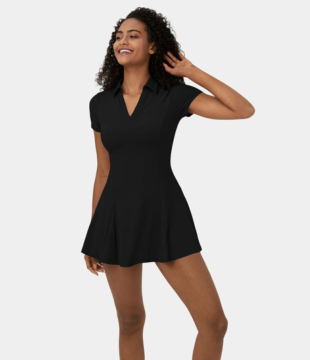 Softlyzero™ Airy Collar 2-Piece Pocket Cool Touch Mini Flare Golf Active Dress-Golf Tee Pocket-UPF50+  | Womens  Active Dresses Active Dresses Active Dresses