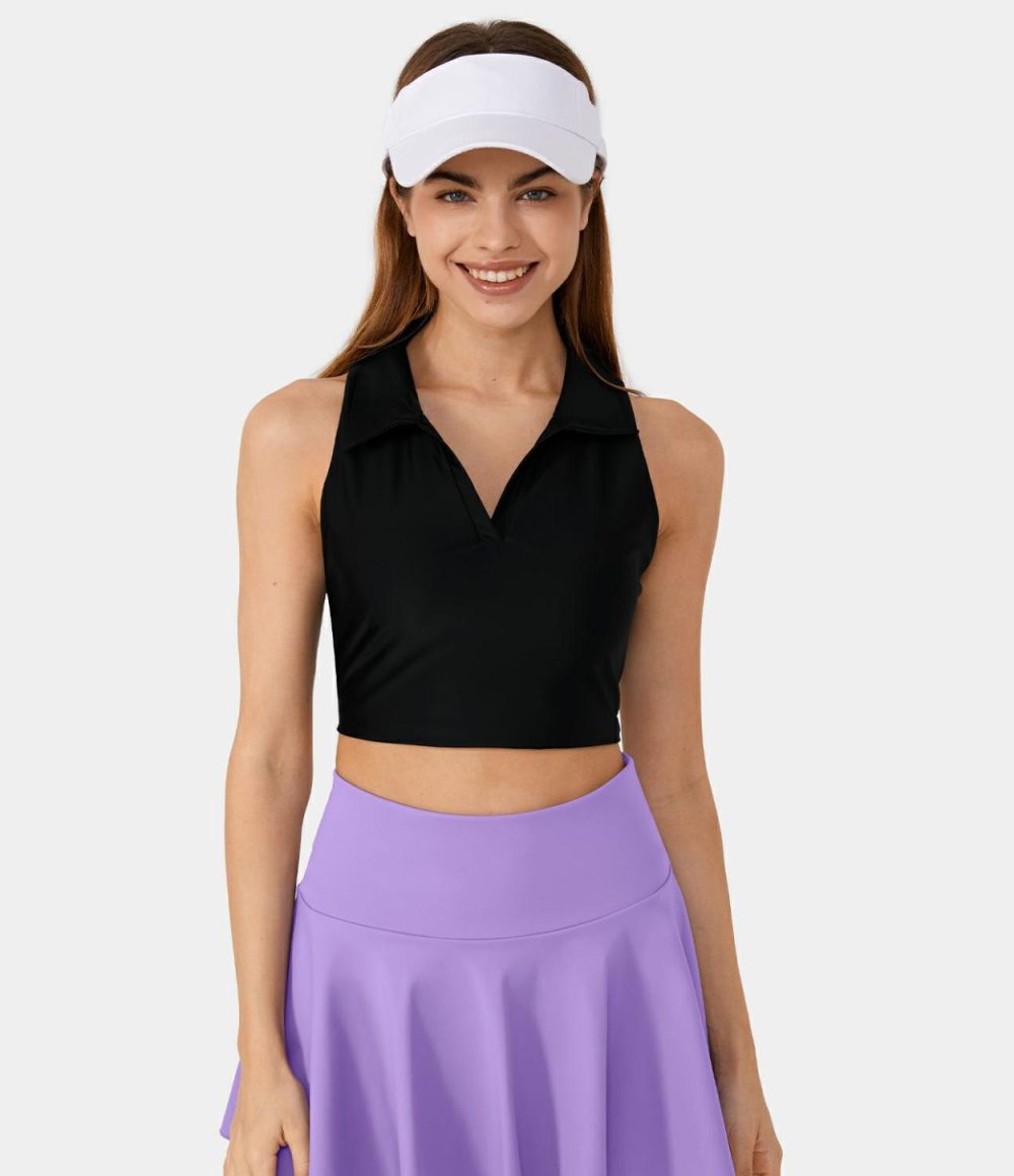 Softlyzero™ Airy Collared Racerback Cool Touch Cropped Tennis Tank Top-UPF50+  | Womens  Cropped Tops Clothing Cropped Tops