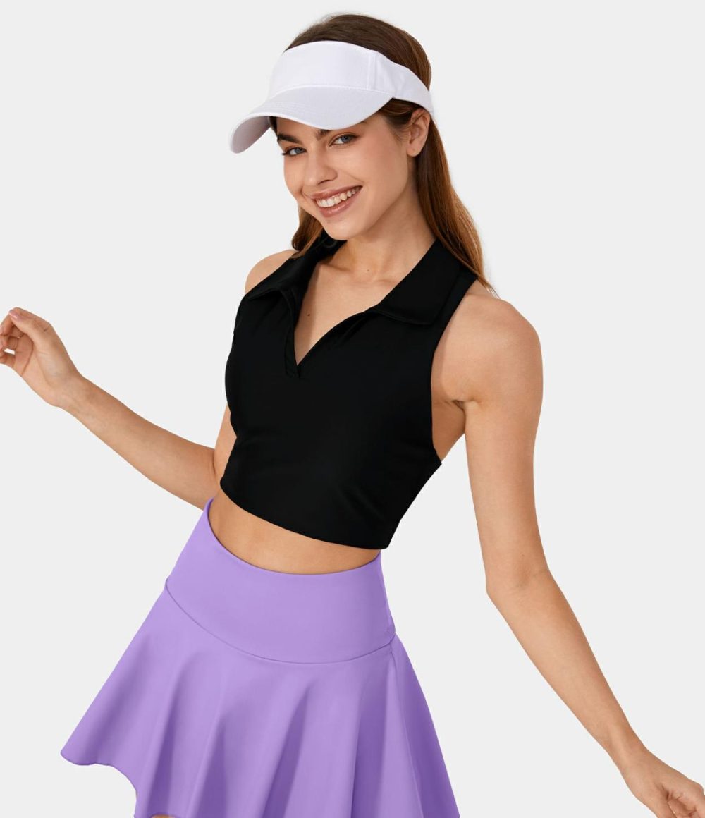 Softlyzero™ Airy Collared Racerback Cool Touch Cropped Tennis Tank Top-UPF50+  | Womens  Cropped Tops Clothing Cropped Tops