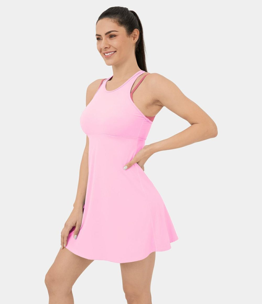 Softlyzero™ Airy Color Block Backless Racerback 2-Piece Pocket Mini Cool Touch Pickleball Active Dress  | Womens  Active Dresses Active Dresses Active Dresses