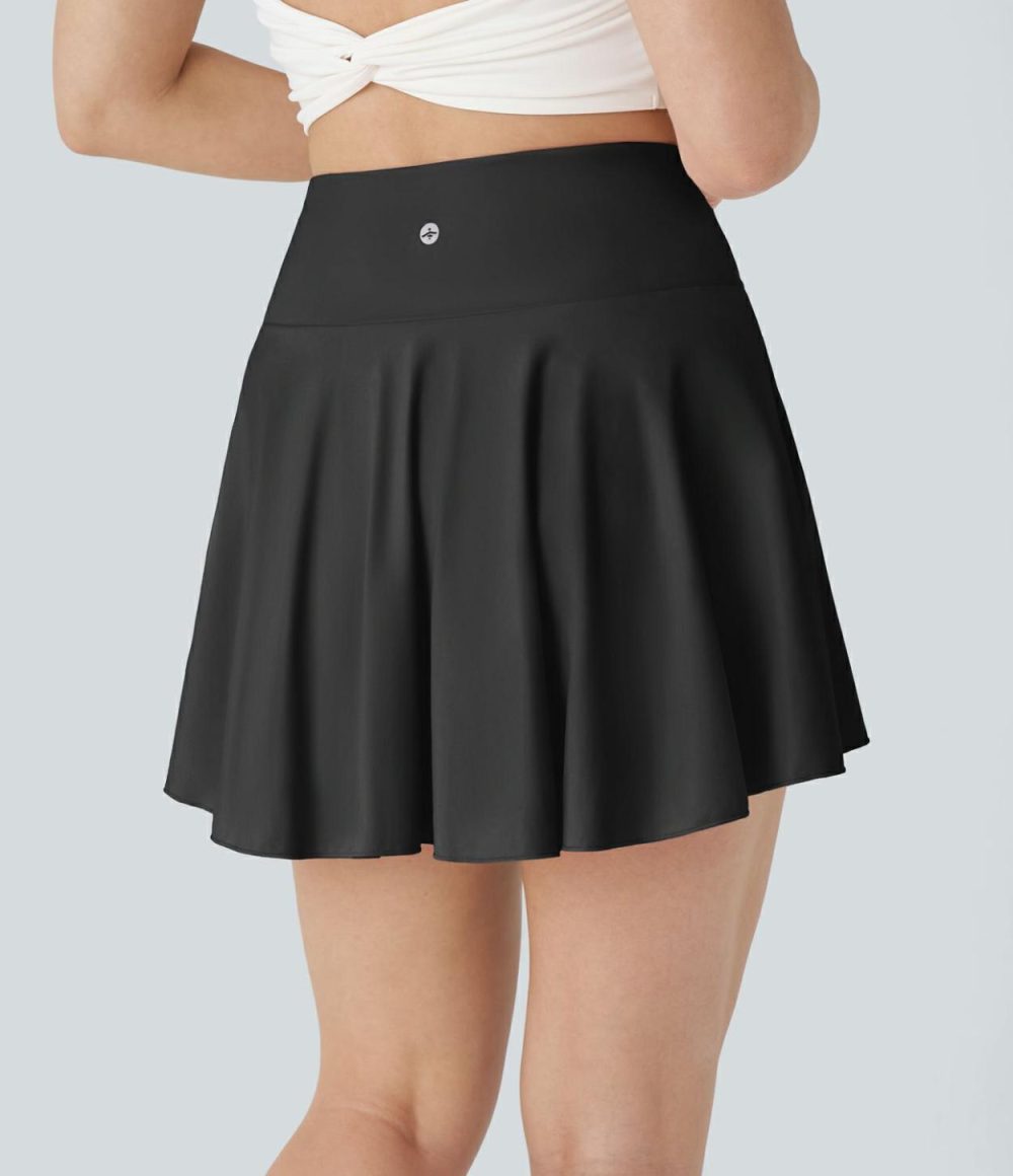 Softlyzero™ Airy Comfy High Waisted Crossover 2-in-1 Side Pocket Flare Cool Touch Tennis Skirt-Longer Length-UPF50+  | Womens  Mini Skirts Clothing Mini Skirts