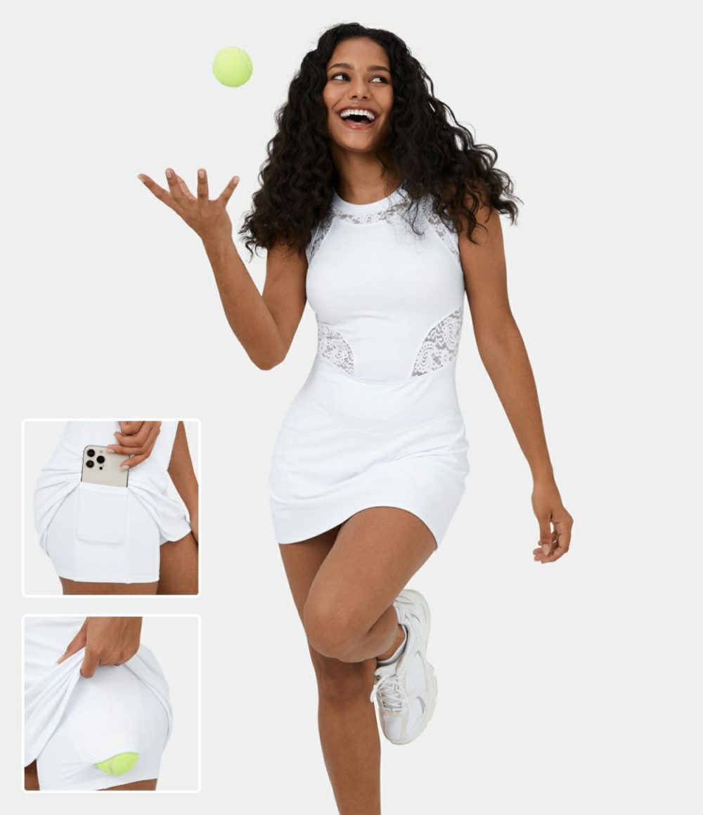 Softlyzero™ Airy Contrast Lace 2-piece Pocket Bodycon Mini Cool Touch Tennis Active Dress-UPF50+  | Womens  Active Dresses Active Dresses Active Dresses