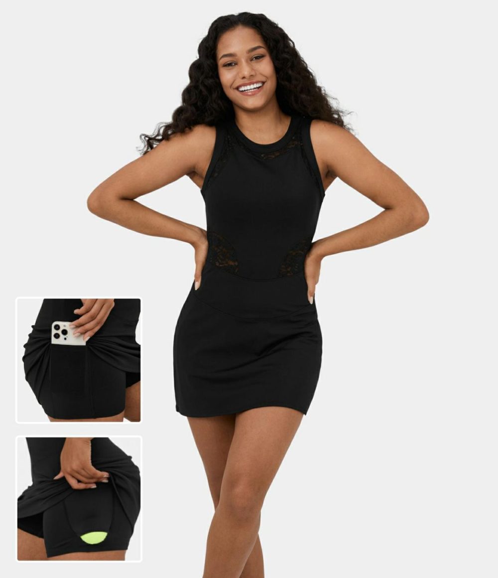 Softlyzero™ Airy Contrast Lace 2-piece Pocket Bodycon Mini Cool Touch Tennis Active Dress-UPF50+  | Womens  Active Dresses Active Dresses Active Dresses