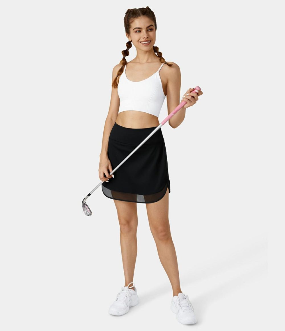 Softlyzero™ Airy Contrast Mesh 2-in-1 Side Pocket Cool Touch Golf Skirt  | Womens  Mini Skirts Clothing Black