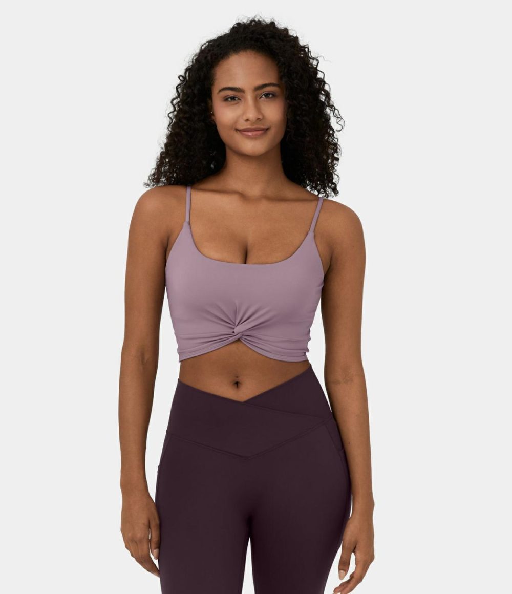 Softlyzero™ Airy Contrast Mesh Twisted Cropped 2-Piece Cool Touch Yoga Sports Top-UPF50+  | Womens  Sports Tops Clothing Black/Elderberry