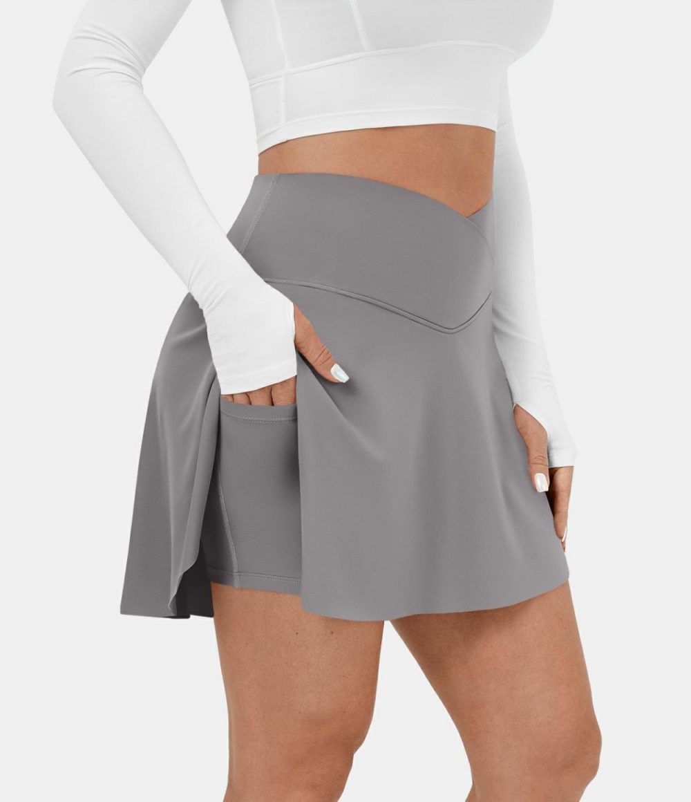 Softlyzero™ Airy Crossover Side Pocket 2-in-1 Cool Touch Tennis Skirt-Lucid-Longer Length-UPF50+  | Womens  Mini Skirts Clothing Mini Skirts