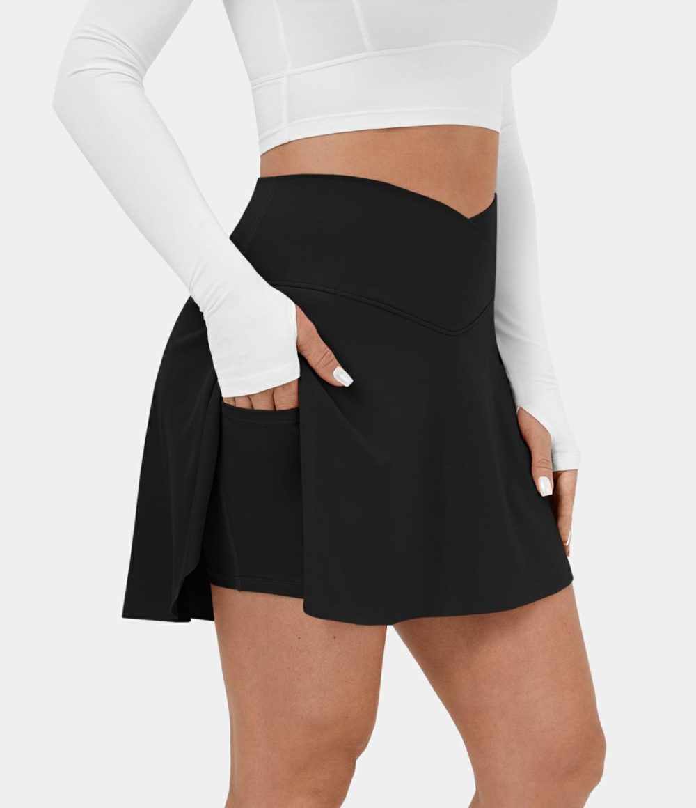 Softlyzero™ Airy Crossover Side Pocket 2-in-1 Cool Touch Tennis Skirt-Lucid-Longer Length-UPF50+  | Womens  Mini Skirts Clothing Mini Skirts