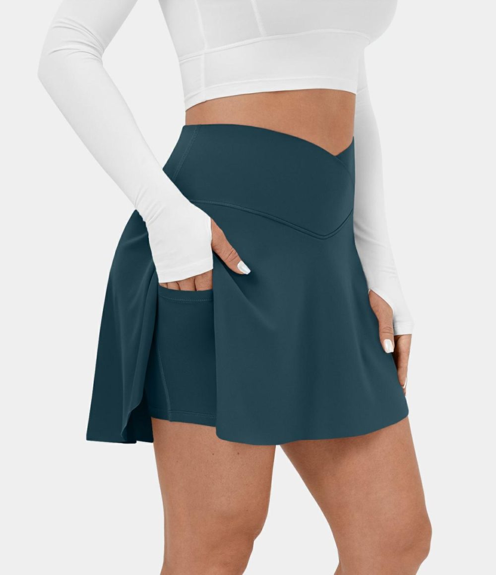 Softlyzero™ Airy Crossover Side Pocket 2-in-1 Cool Touch Tennis Skirt-Lucid-Longer Length-UPF50+  | Womens  Mini Skirts Clothing Mini Skirts