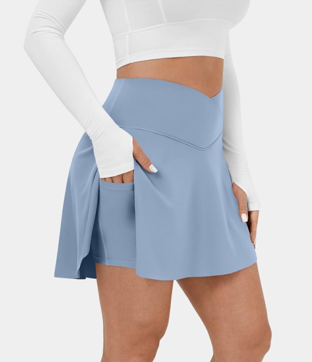 Softlyzero™ Airy Crossover Side Pocket 2-in-1 Cool Touch Tennis Skirt-Lucid-Longer Length-UPF50+  | Womens  Mini Skirts Clothing Mini Skirts