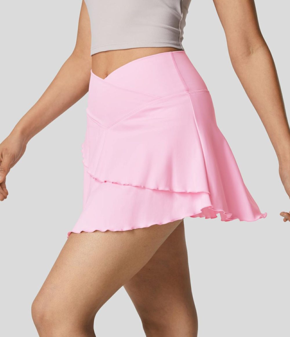 Softlyzero™ Airy Crossover Waist Lettuce Trim 2-in-1 Side Pocket Micro Mini Cool Touch Yoga Tiered Skirt-UPF50+  | Womens  2-in-1 Skorts 2-in-1 Skorts 2-in-1 Skorts