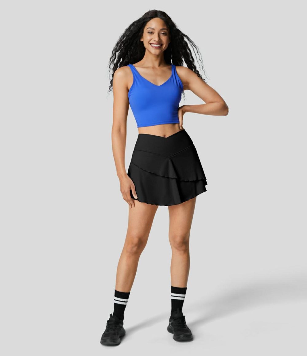 Softlyzero™ Airy Crossover Waist Lettuce Trim 2-in-1 Side Pocket Micro Mini Cool Touch Yoga Tiered Skirt-UPF50+  | Womens  2-in-1 Skorts 2-in-1 Skorts 2-in-1 Skorts