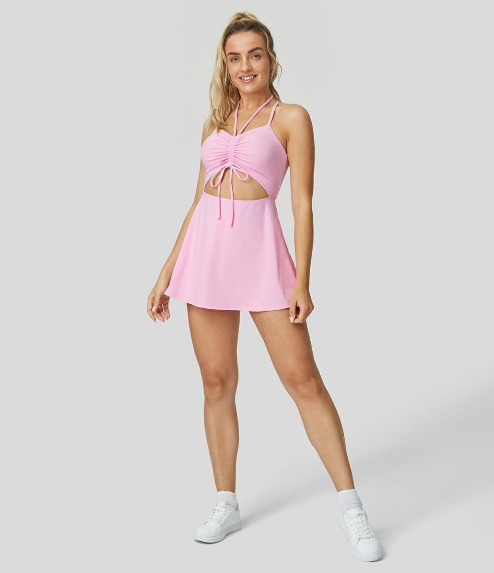 Softlyzero™ Airy Drawstring Backless Crisscross 2-Piece Pocket Cool Touch Mini Slip Tennis Active Dress-UPF50+  | Womens  Active Dresses Active Dresses Active Dresses