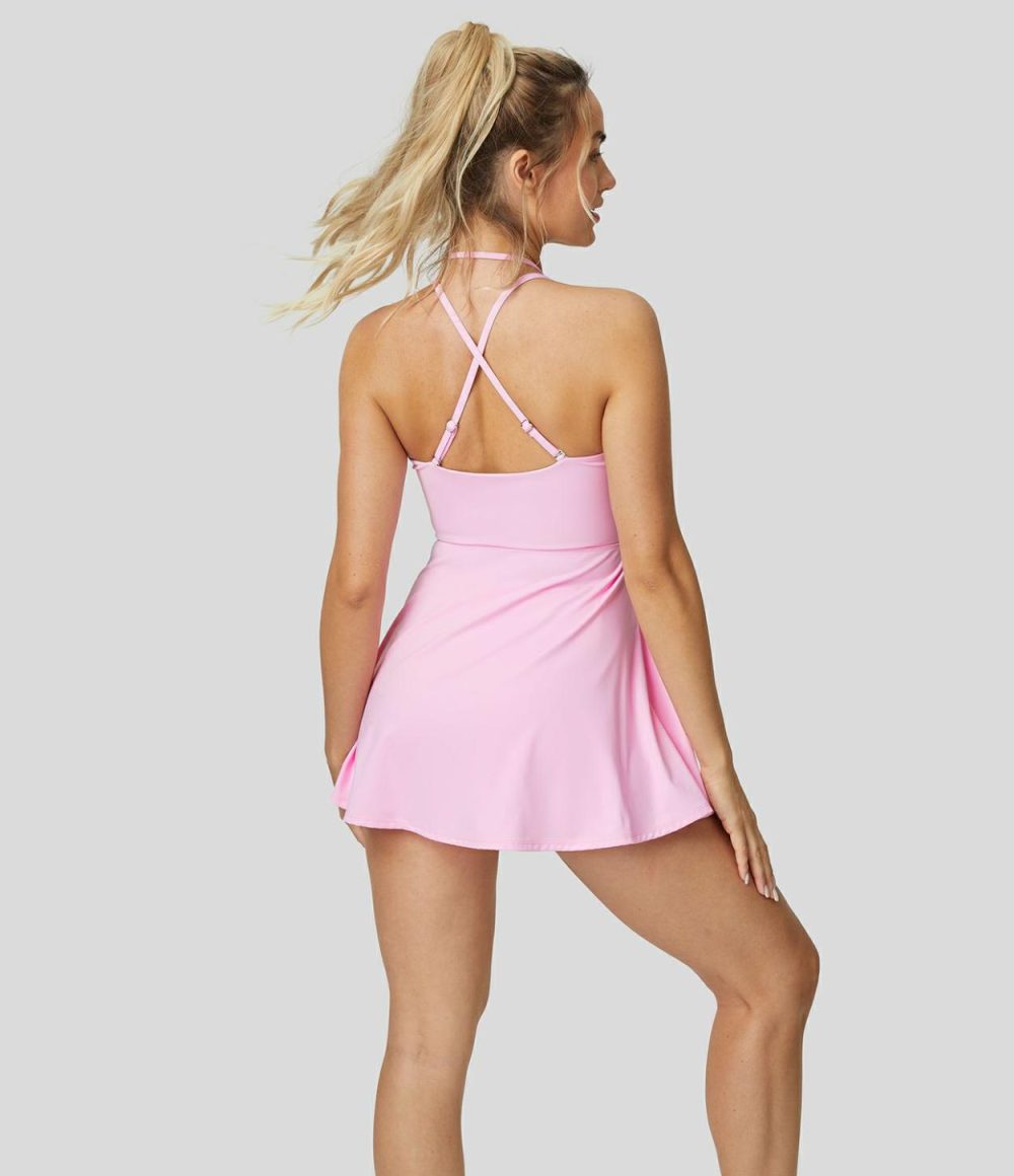 Softlyzero™ Airy Drawstring Backless Crisscross 2-Piece Pocket Cool Touch Mini Slip Tennis Active Dress-UPF50+  | Womens  Active Dresses Active Dresses Active Dresses